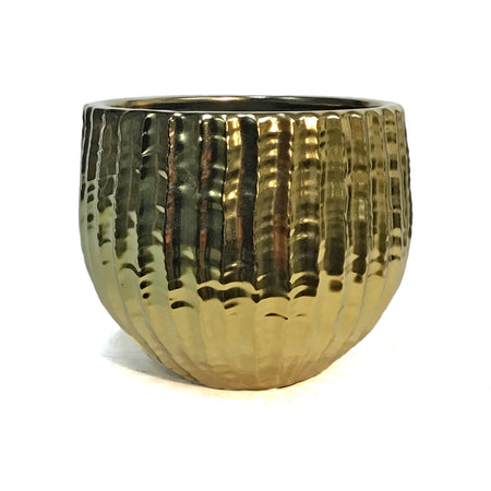 Pot, Medium Ceramic, Ribbed, Gold