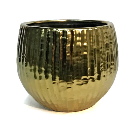 Pot, Large Ceramic, Ribbed, Gold