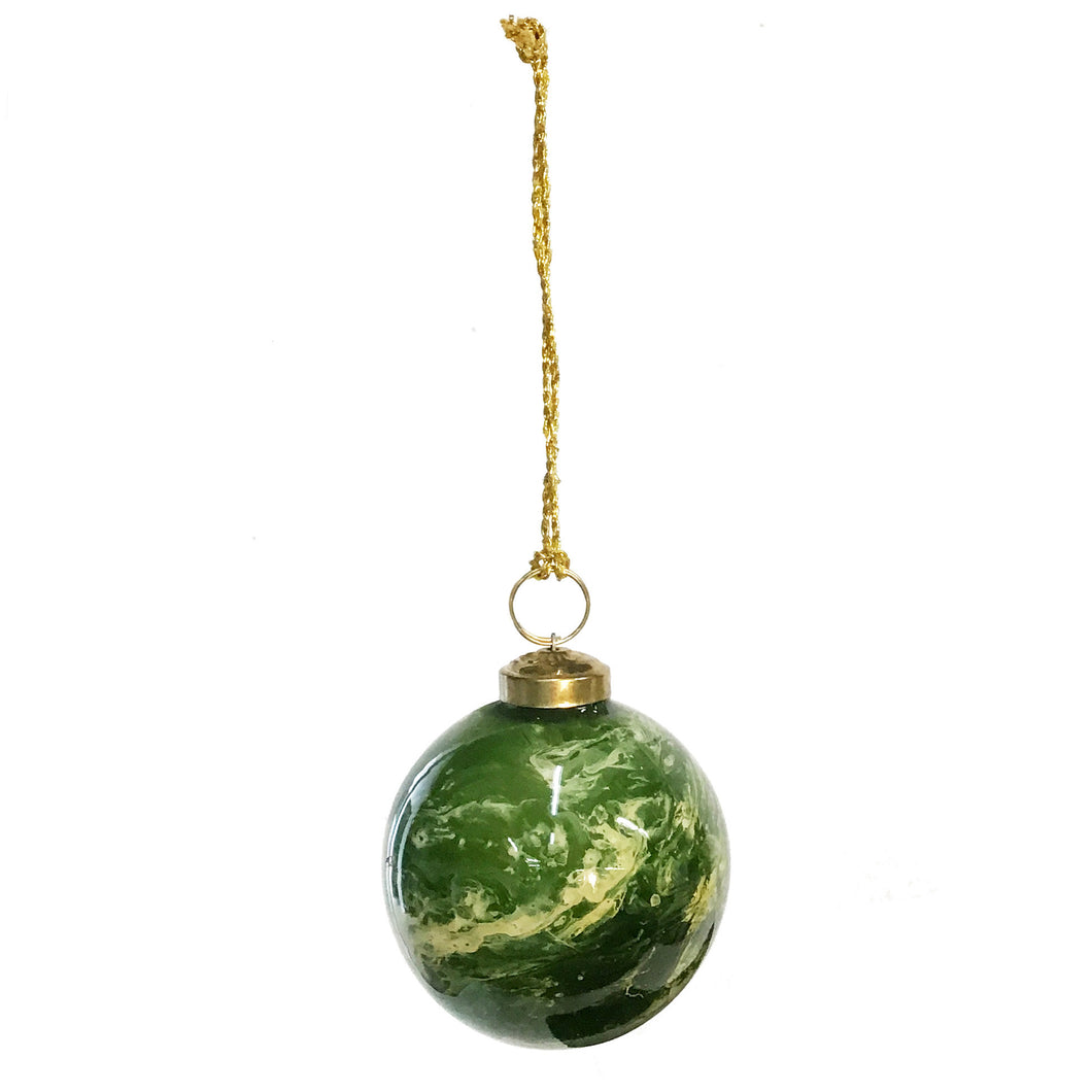 Ornament, Glass Ball with Marbled Gold/Green