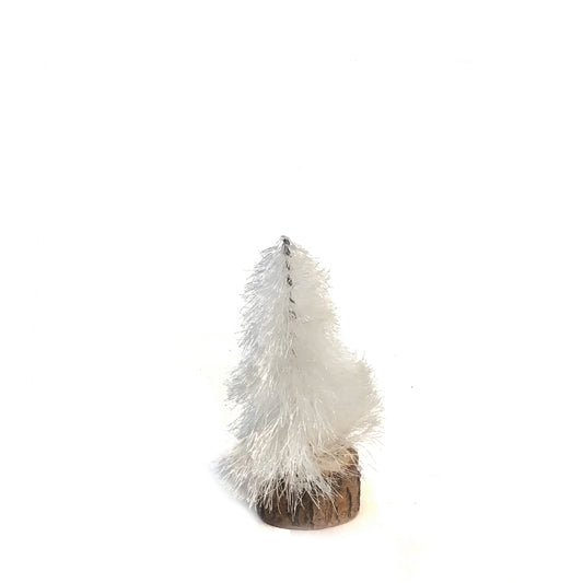Bottle Brush Tree w/Wood Base,Cream, 4in