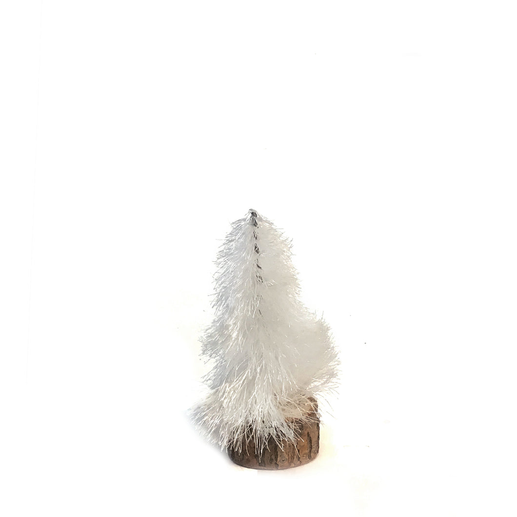 Bottle Brush Tree w/Wood Base,Cream, 4in