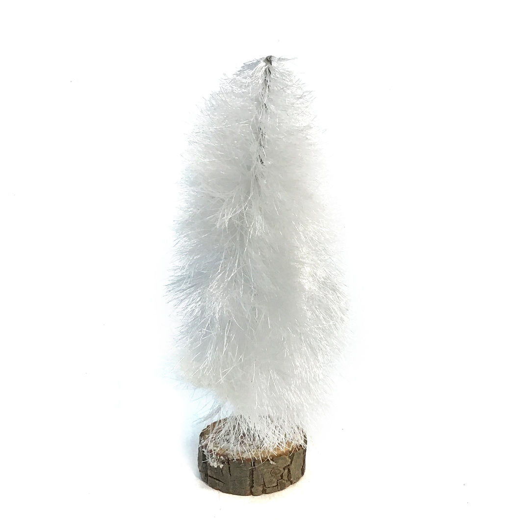 Bottle Brush Tree w/Wood Base,Cream, 8in