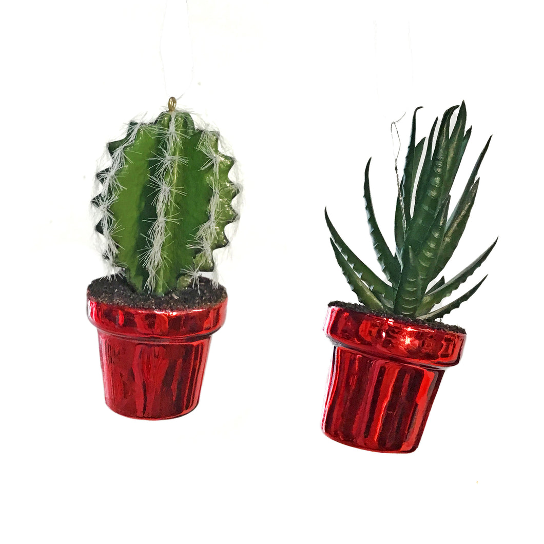 Ornament, Glass Potted Cactus