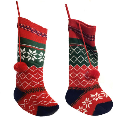 Red/Grn/Wht/Blue Knit Stockings 2 Assorted