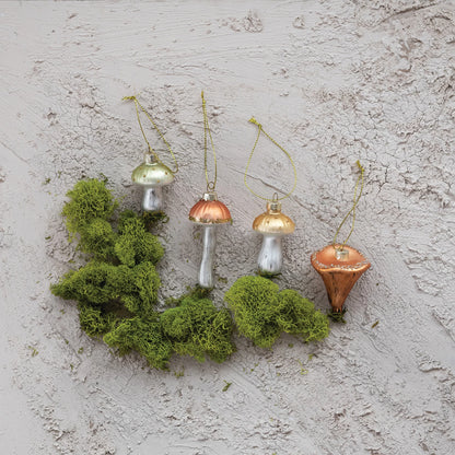 Glass Mushrooom W/ Glitter Ornament, Assorted