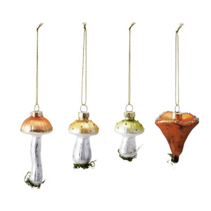 Glass Mushrooom W/ Glitter Ornament, Assorted