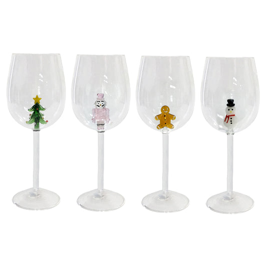 Xmas Icons Stemless Wine Glass, Set of 4