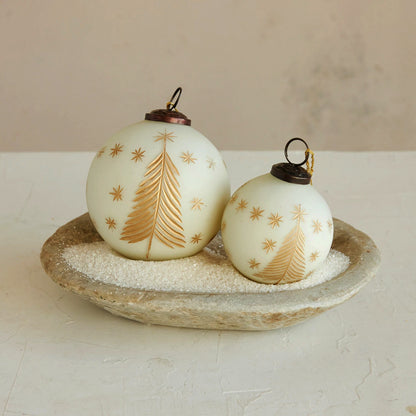 Stars/Tree Glass Etched Ball Ornament