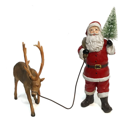 Santa Leading Reindeer Statue