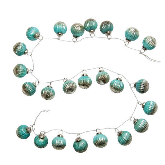Mercury Glass Ornament Garland, Blue& Silver, 72in