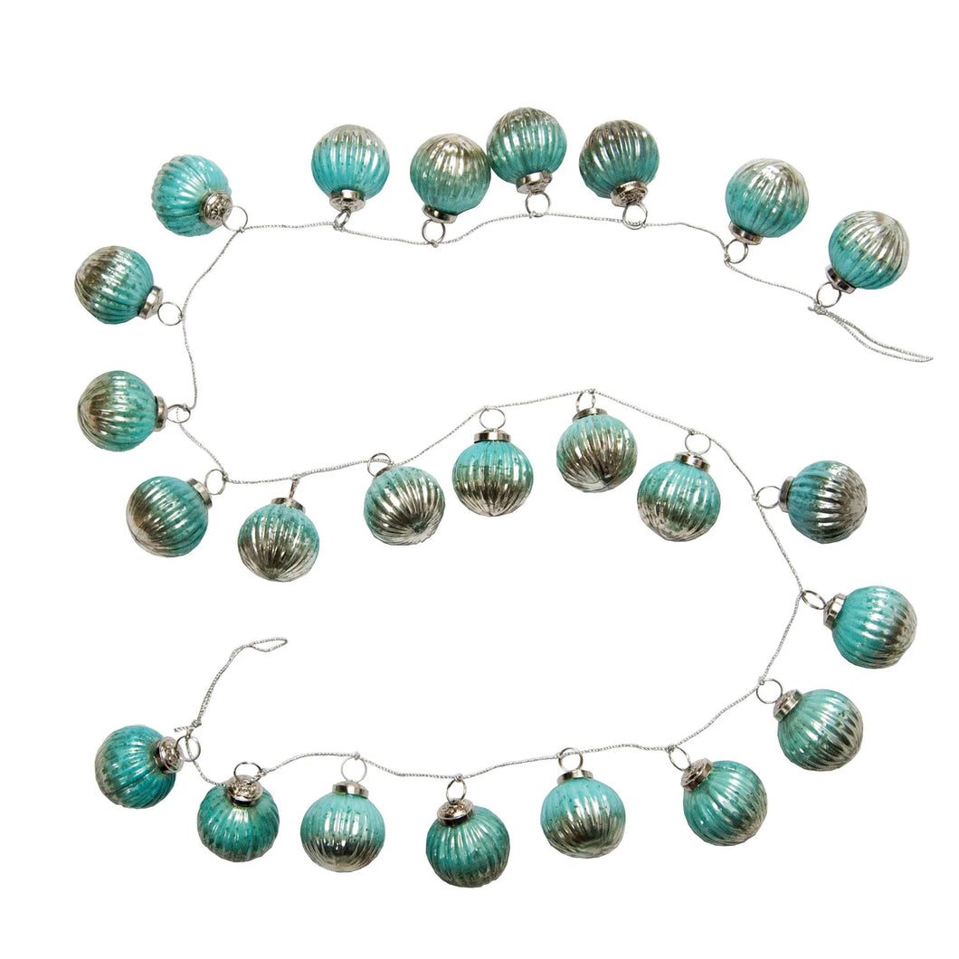 Mercury Glass Ornament Garland, Blue& Silver, 72in