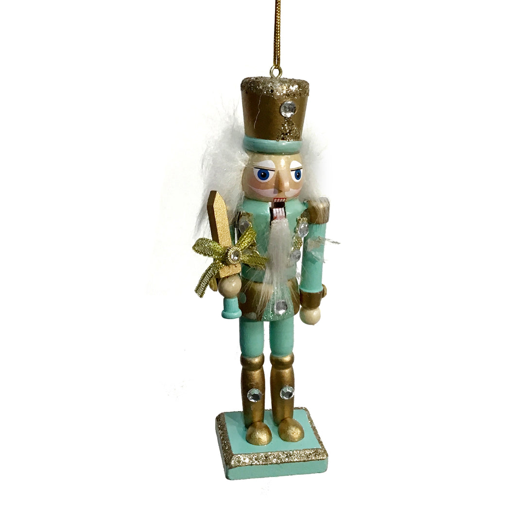 Ornament, Aqua/Gold Nutcrackers