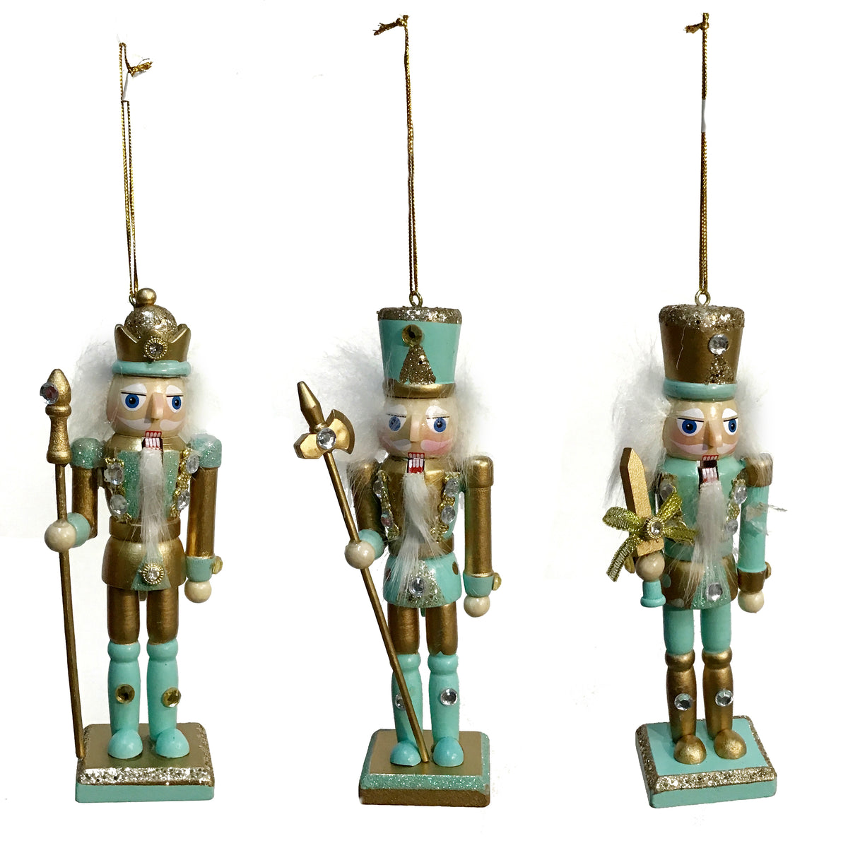 Ornament, Aqua/Gold Nutcrackers