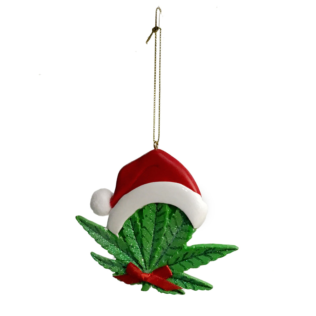 Ornament, Cannabis Leaf W/ Santa Hat
