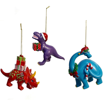 Ornament, Christmas Dinos W/ Gifts