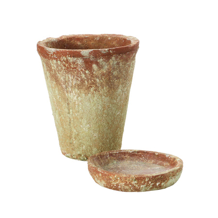 Pot, 4in Dsitressed Cement with Saucer