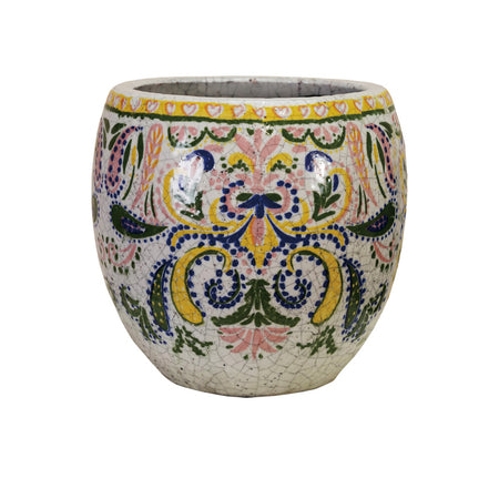 Planter, 7in Floral Terra Cotta Footed