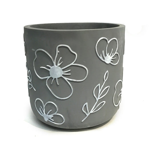 Pot, 6in, Cement Embossed Floral