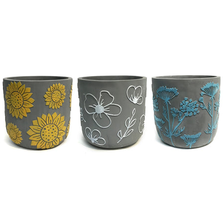 Pot, 6in, Cement Embossed Floral