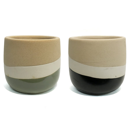 Pot, 6in, Stoneware Tri-Color, 2 Asst