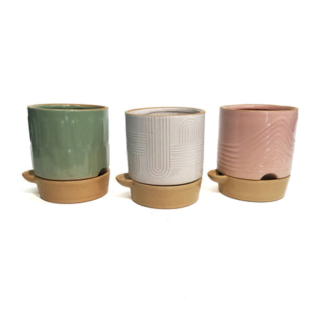 Pot, 4in, Self Watering, Multi Color, 3 Assorted
