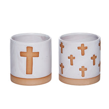 Load image into Gallery viewer, 4in Pot, Cross, Ceramic, 2 AssortedCer Container w
