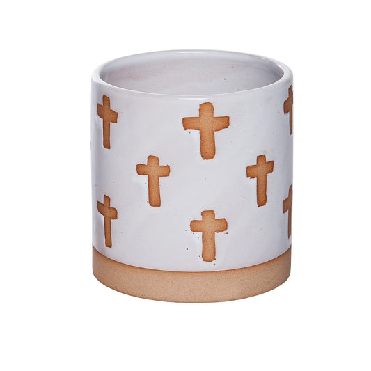 4in Pot, Cross, Ceramic, 2 AssortedCer Container w