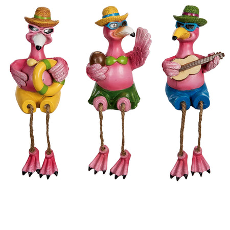 Dangly Long Legged Flamingo Shelf Sitter, 3Ast