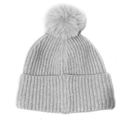 Knitted Toque, Removable Pom Pom, Light Grey