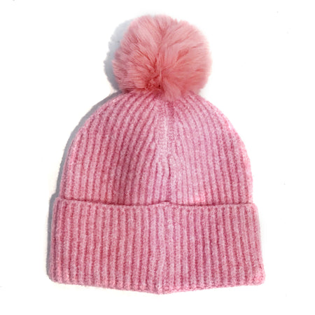 Knitted Toque, Removable Pom Pom, Pink