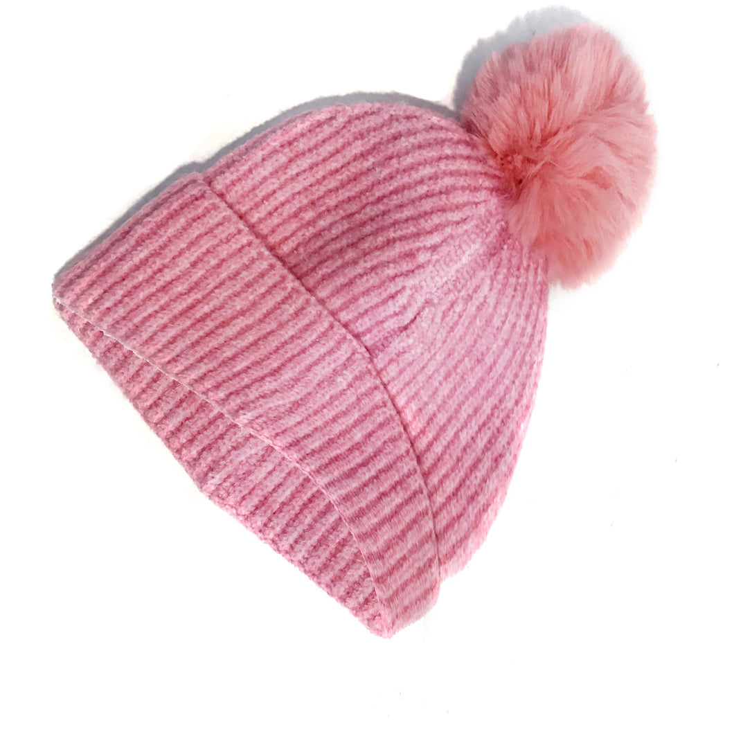Knitted Toque, Removable Pom Pom, Pink