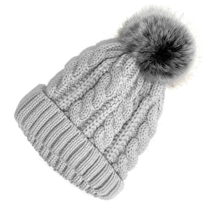 Cable Knitted Toque, Light Grey
