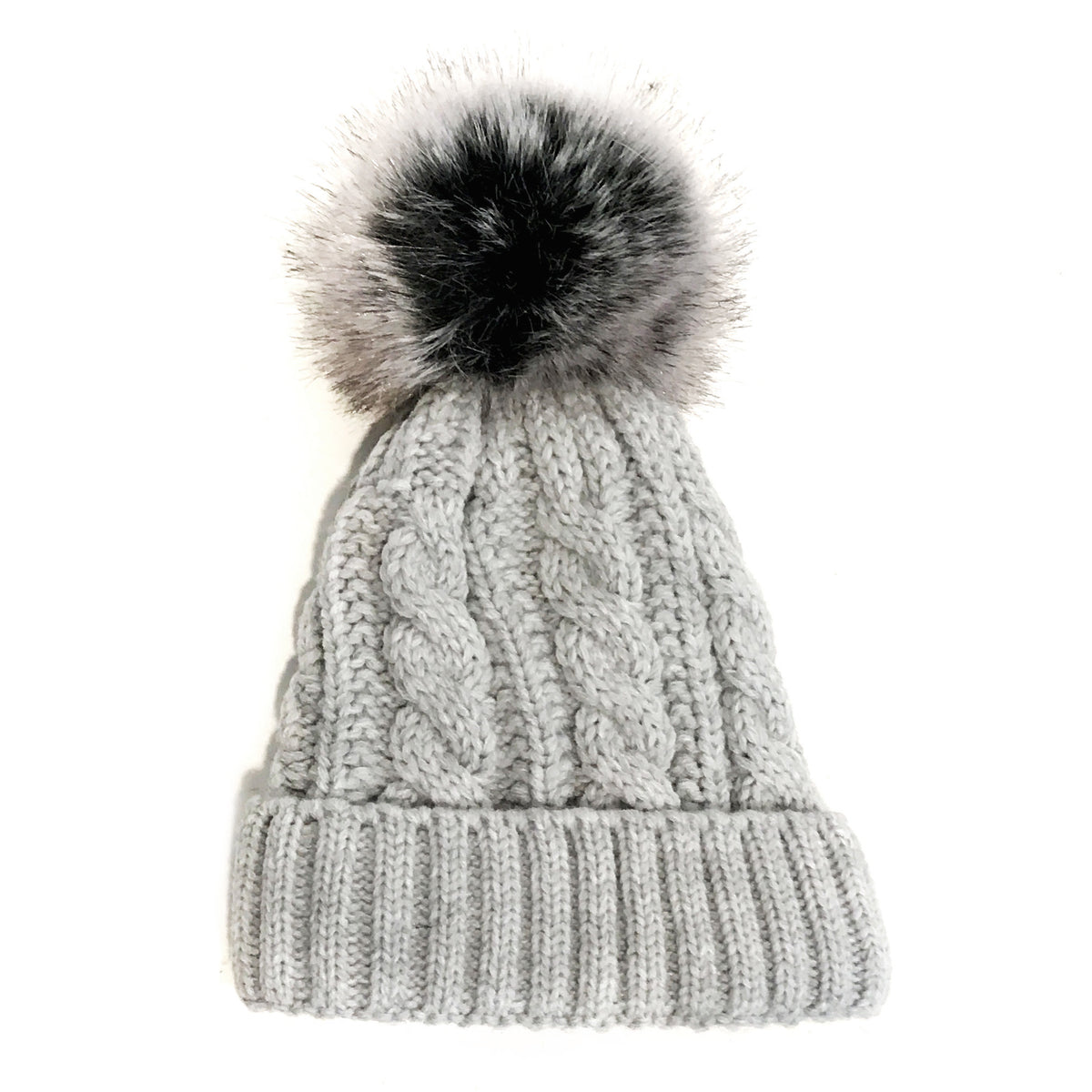 Cable Knitted Toque, Light Grey