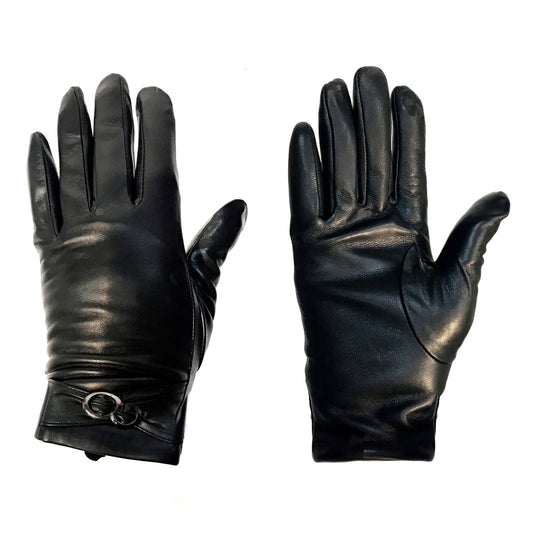 Leather Gloves W/ Oval Embelishment