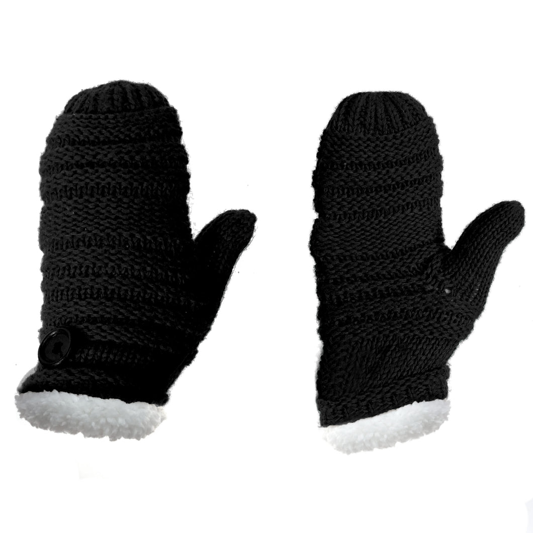 Fleece Lined Mittens, Black