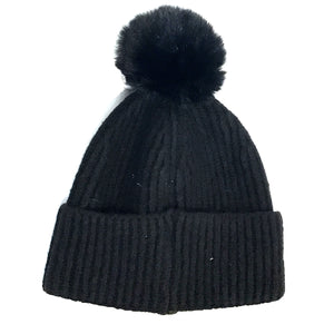 Knitted Toque, Removable Pom Pom, Black