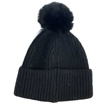 Knitted Toque, Removable Pom Pom, Black