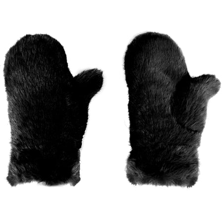 Soft Faux Fur Lined Mittens, Black