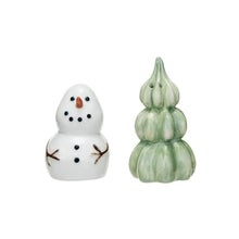 Load image into Gallery viewer, Salt &amp; Pepper Shakers, Snowman/Tree
