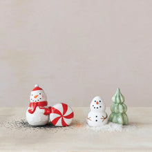 Load image into Gallery viewer, Salt &amp; Pepper Shakers, Snowman/Tree
