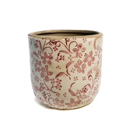 Pot, 4in, Stoneware, Floral