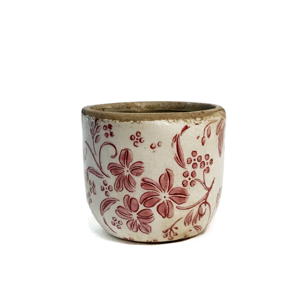 Pot, 3in, Stoneware, Floral