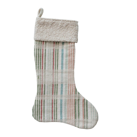 Stocking, Woven Cotton w/ Faux Sherpa Cuff