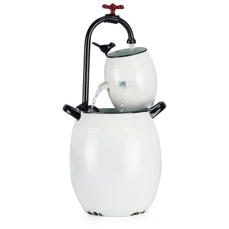 Tabletop Fountain White Barrel