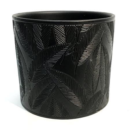 Planter, 8in, Leaves, Black