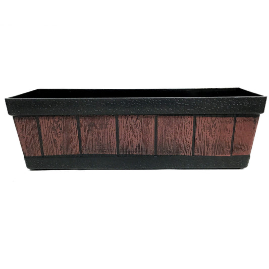 Planter, Rectangle, Plastic, Wood Barrel Style