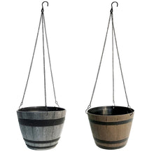 Load image into Gallery viewer, Planter, 9in, Hanging, Plastic, Wood Barrel Style
