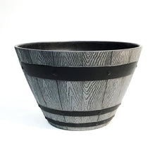 Load image into Gallery viewer, Planter, 13in, Plastic, Wood Barrel Style
