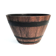 Load image into Gallery viewer, Planter, 13in, Plastic, Wood Barrel Style
