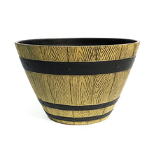 Load image into Gallery viewer, Planter, 13in, Plastic, Wood Barrel Style
